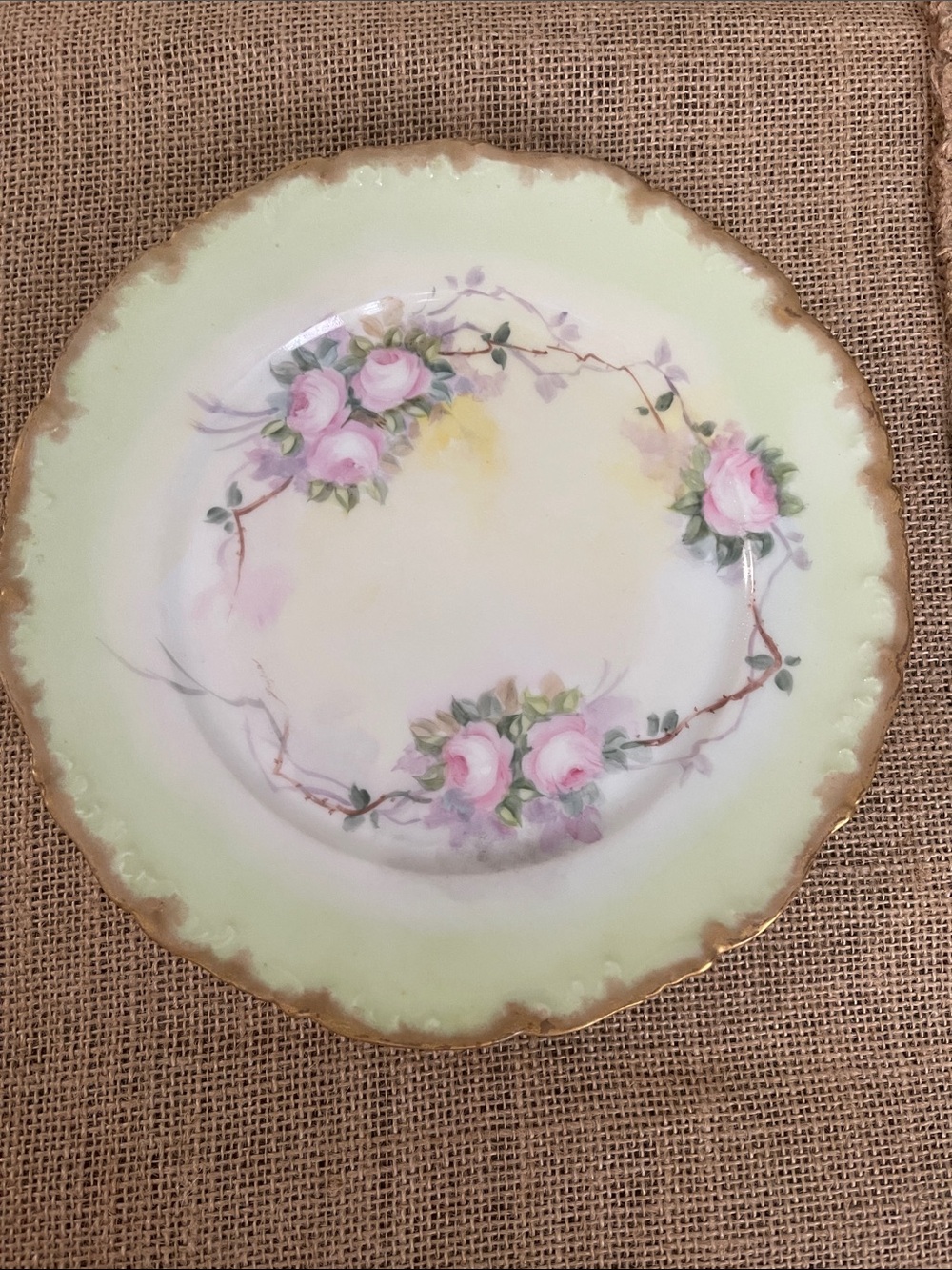 Limoges Vintage Floral Rim Porcelain Plate - Pink and Cream